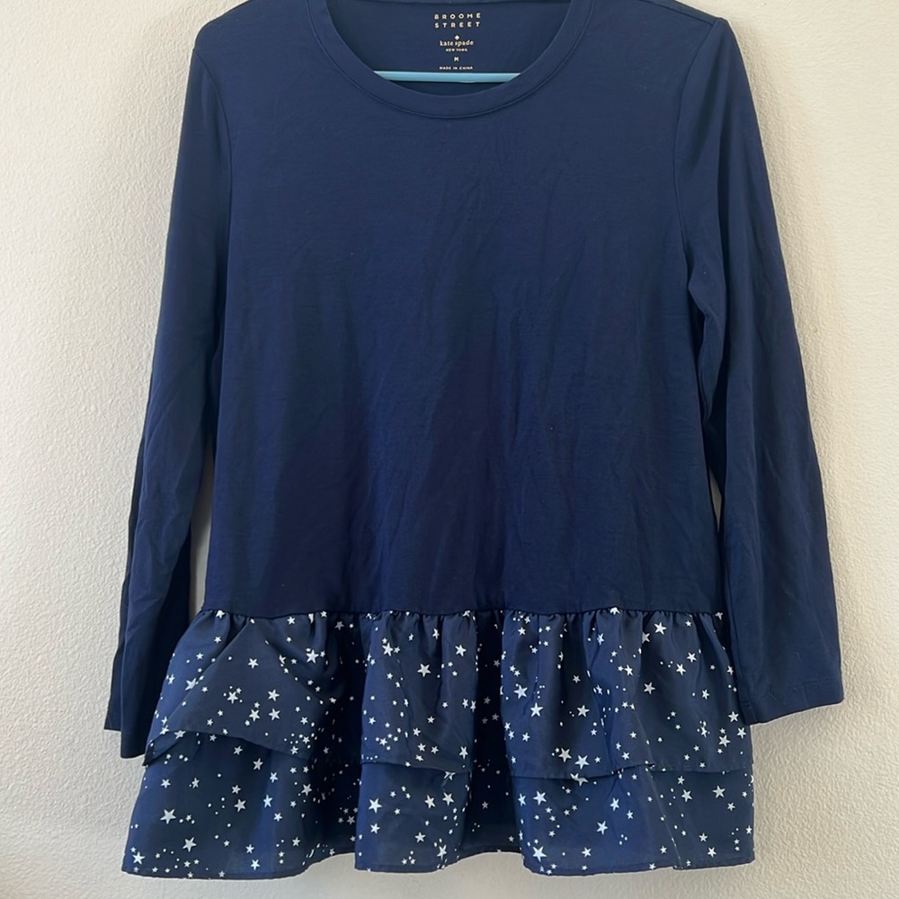 Kate Spade Blue Star Ruffled Peplum Blouse